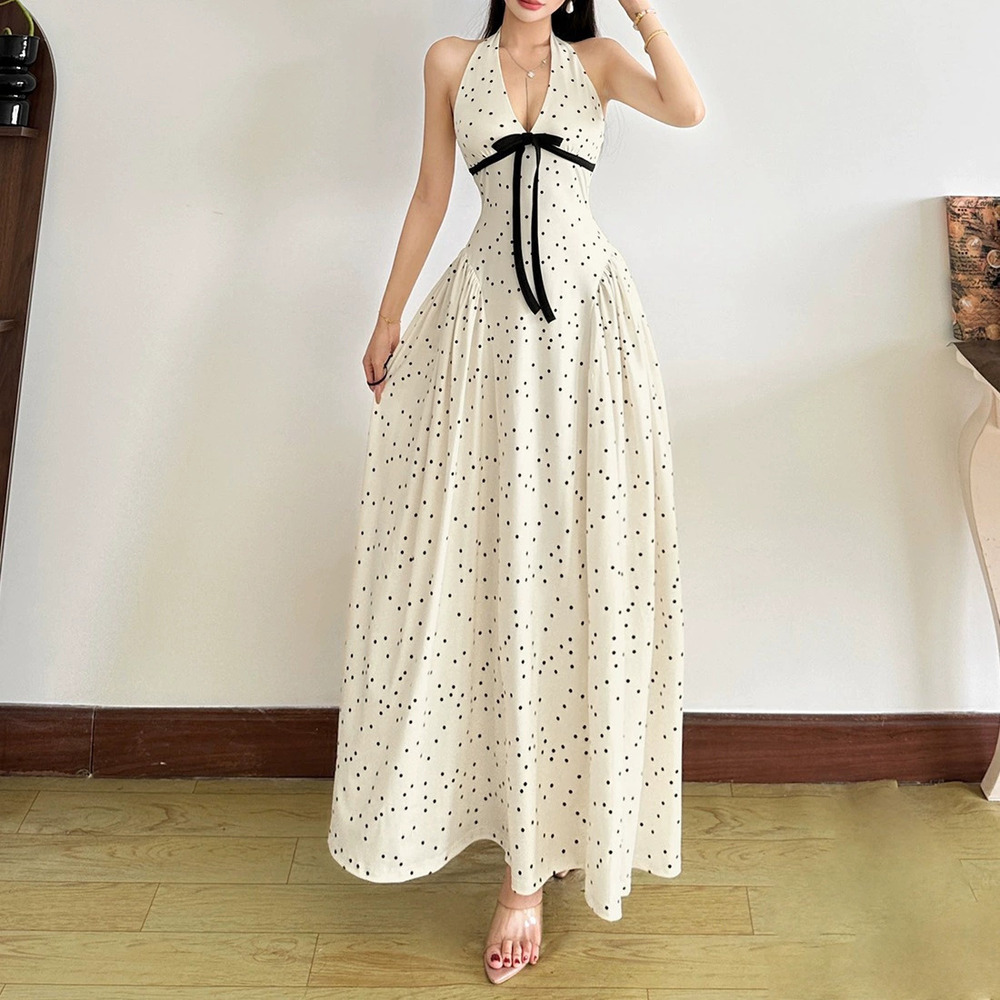 Zara Spring Contrast Collar Bow Print Long Dress
